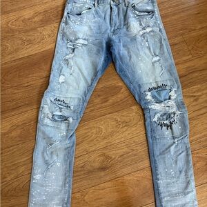 Men's Grindhouse Distressed Denim Jeans in Light Blue Size 34x29